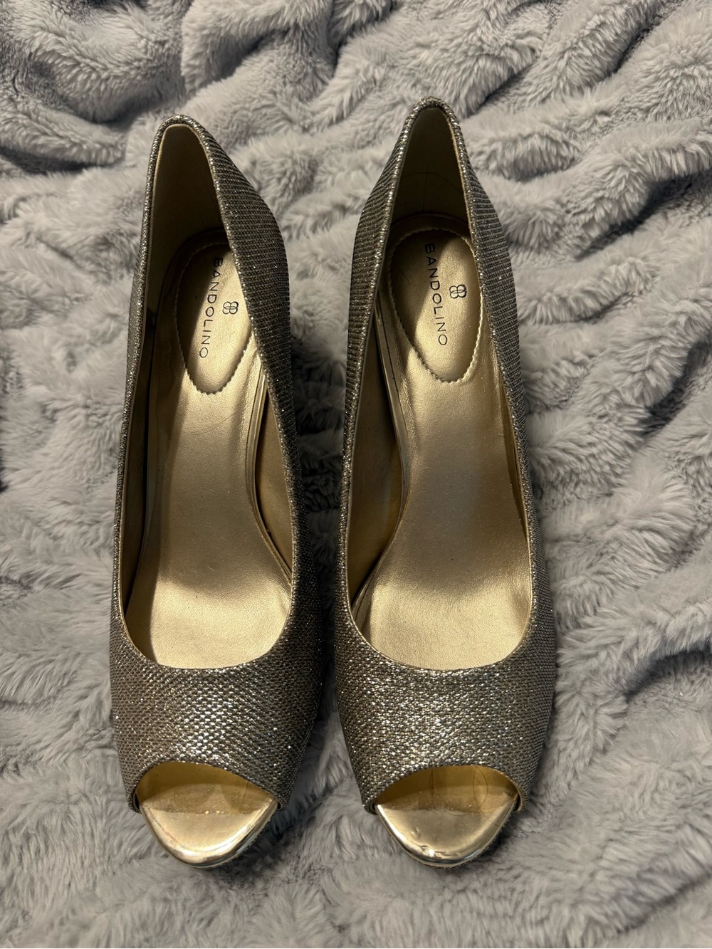 Bandolino Metallic Peep-Toe Heels in Silver